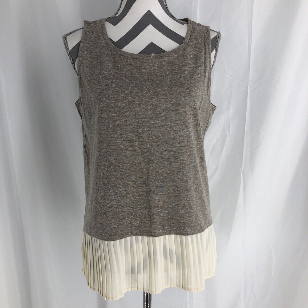 THML Ruffle Hem Tank Top Size Large Tan And Ivory